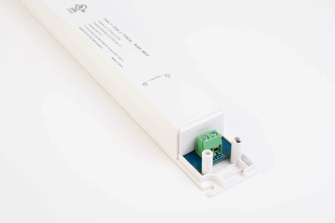 Close-up of 24V UL Listed Triac Dimmable LED Driver And Transformer For Constant Voltage Power Supply Plug And Play For LED Strip Lights Easy Control With AC Wall Dimmer Lutron And Leviton Compatible 96W showing connector end