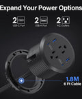 Level Up Your Desk Setup With This Recessed Power Grommet Featuring 65W Usb C Fast Charge Two Ac Outlets And Four Usb Ports For A Clean Flush Surface That Kills Messy Wires Fast with black design, 2 USB-C ports, 2 AC outlets.