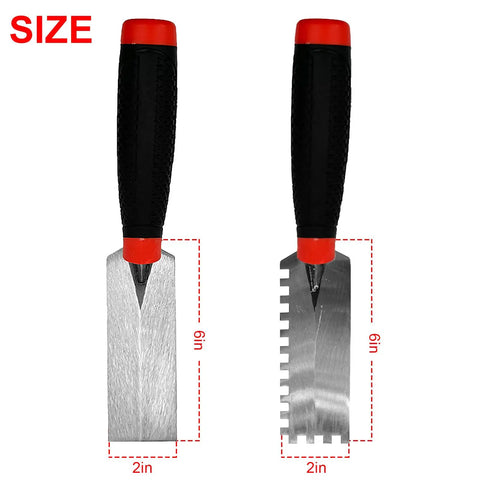 Six Inch Concrete Tile Tools Set With Two Stainless Steel Margin Trowels Flat And Square Notched Workhorse Pro Grade