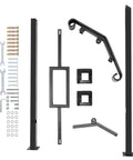 No Sweat Outdoor Step Handrails Heavy Duty Double Post Railing System parts including black steel posts and brackets.