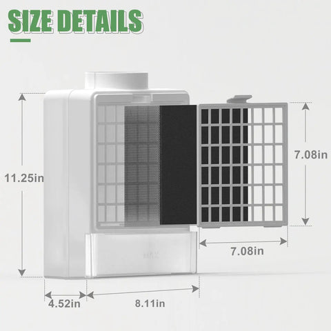 3 In 1 Indoor Dryer Vent Kit With Stainless Steel Pre Filter Screen And High Temp Polyester Filter showing dimensions