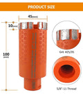 Diamond core drill bit, orange, 45 mm, 5/8-11 thread for granite/marble/concrete; vacuum-brazed protection