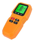 Phefop Wall Scanner Stud Finder 5 in 1 with LCD Display for Cable Metal, handheld device with an orange casing and bright LCD screen.