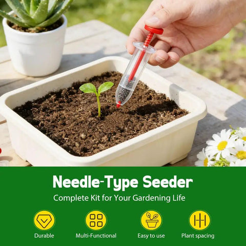 Handheld Mini Seed Spreader Kit For Tiny Seeds With Five Speed Settings, Easy Seed Planter Tool Set Including Dibber And Widger, Red Six Piece Sowing Dispenser For Precise Planting And No Waste