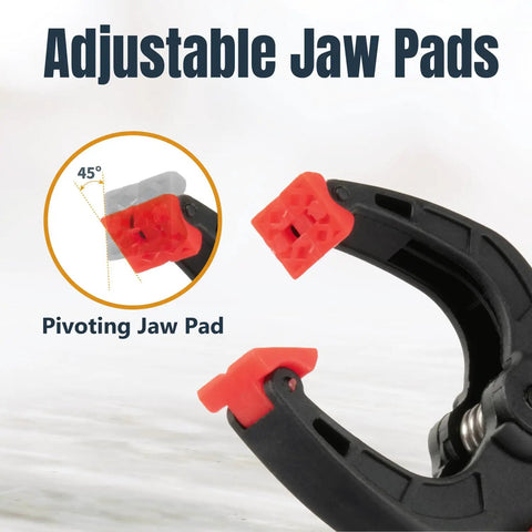 Close-up of pivoting jaw pad on 10 Pack Mini Spring Clamps With 1 Inch Opening And Pivoting Jaw Pad EZ Grip Plastic Clips