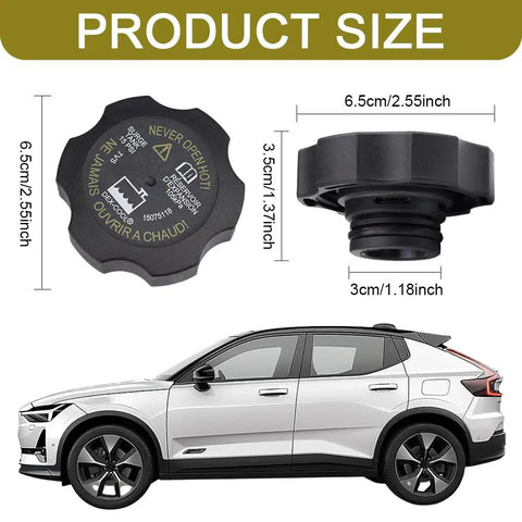 Radiator Surge Tank Cap Easy Install Coolant Cap For Cars Car Cooling Water Tank Cover Radiator Coolant Reservoir Cap Compatible With GMC Chevy Buick Pontiac Replacement For OEM 15075118 RC98 with size dimensions; shown beside car for scale.