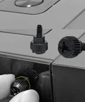 Black 6-32 Aluminum Thumb Screws with textured head used for computer case panels, showing installation on a PC case.