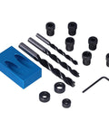 Straight Up Game Changer 15 Degree Oblique Hole Drilling Jig Kit 14 Piece Drill Guide Locator with drill bits and accessories.