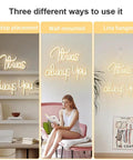 Three uses of 'It Was Always You Neon Sign For Weddings And Anniversaries, Engagements, Birthdays And Parties' in home settings.
