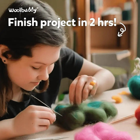 Owl Needle Felting Kit For Beginners With Wool Roving Needles And Step By Step Photo Guide in use by a person crafting with wool.
