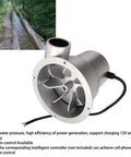 Compact 100W DC Hydro Generator with brushless permanent magnet motor for off-grid power, shown with water turbine converter