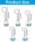 60 Piece Cotter Pin Kit With 5 Size Assortment, Heavy Duty R Clips And Hairpin Pins, Stainless Steel Fasteners, size chart