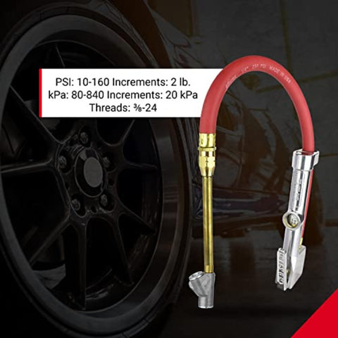 Ultimate Tire Inflator Gauge With Dual Head Straight Foot Air Chuck And 15 Inch Air Hose Accurate 10-160 PSI Readout