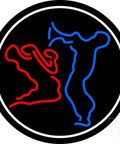 18 By 18 Inch LED Neon Sign With Black Square Cut Acrylic Backing And Dimmer For Indoor Use Premium Studio Club Home Decor Light For Events Workshop Storefront Vibe showing vibrant red and blue figures