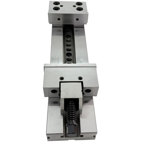 Real Deal Six Inch CNC Milling Vise With Three Hundred Millimeter Jaw Opening And Built Tough Alloy Steel Frame, showing front view of the precision fixture.