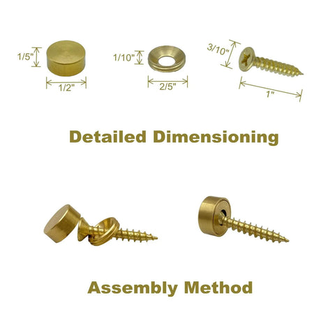 Detailed dimensioning and assembly methods for Eight Piece Dope Retro Brass Decorative Screws With Caps Set For Mirror Screws Upholstery Tacks And Thumb Tacks For Wall Hangings Fast Cap Wood Handcrafted Hardware Half Inch 12mm Gold Brass.
