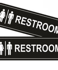 Two Pack Unisex Bathroom Signs For Doors Or Walls, Heavy Duty Metal Signs With Super Strong Adhesive, Black 9 Inch By 3 Inch