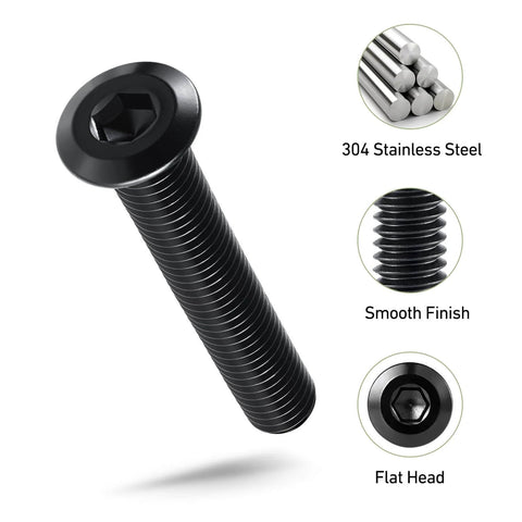 Heavy Duty 1/4-20 x 2-1/2 Inch Flat Head Hex Socket Cap Screws Bolts, 20 Pack, 304 Stainless Steel 18-8, Fully Threaded, Black Zinc Finish