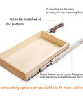 Smooth Glide Pull Out Cabinet Organizer And Slide Out Drawer With Heavy Duty Rollers showing wood drawer and metal tracks
