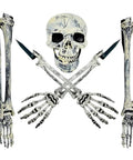 Graveyard Groundbreaker Skeleton Set With Realistic Skull And Arm Stakes For Outdoor Halloween Yard Decor Spooky Lawn Display 5 Piece Skeleton Bones And Skulls Prop Kit showing skull and crossed arms with stakes.