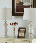 27 Inch Farmhouse Table Lamps Set Of 2 For Living Room Rustic End Table Lamps With White Fabric Shade Antique White Finish 3 Way Dimmable Bedside Nightstand Lighting For A Cozy Vibe