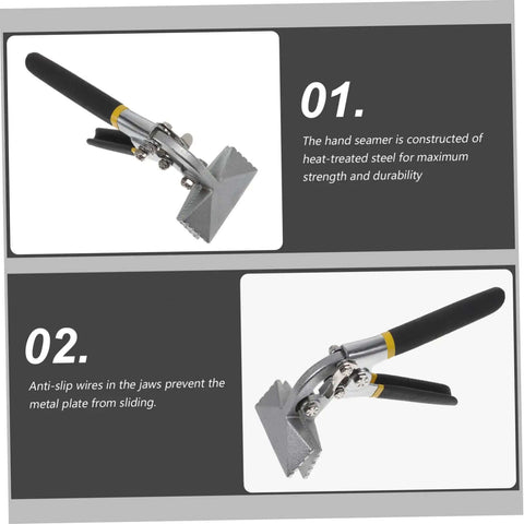Manual Metal Bender Tool With Straight Jaw, Hand Seamer showing anti-slip jaws and heat-treated steel construction.