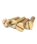 Slick Top Shelf Heavy Duty Brass Slotted Cheese Head Machine Screws Din 84 Gb 65 Hardware Bolts For Diy Metalworking M2 M3 M4 M5 M6 M6x30 Five Piece Fastener Kit close-up of brass slotted screws