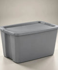 Heavy Duty 30 Gallon Plastic Storage Bin With A No Hassle Snap Closure Built Tough For Massive Household Items Plus Plenty Of Room For Seasonal Gear, gray plastic container.