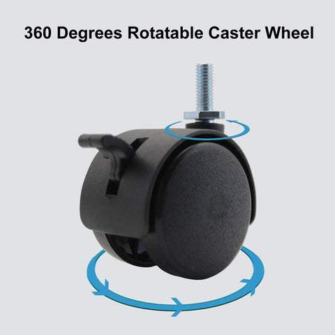 Roll Like A Dream 4 Pack Of 1.5 Inch M6 Threaded Stem Swivel Caster Wheels With Locking Brakes on a grey background.