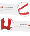 Two Pack Pruning Shears For Gardening Extendable Tree Pruner With Compact Design And Comfortable Handles, Anti Skid Grip, Lightweight Durable Garden Trimming Shears For Easy Pruning red handle and safety latch close-up