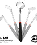 Three Piece Telescoping Inspection Mirror Set With Round, Square, And Oval Styles showing extendable handles and 360° rotation