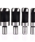 Built Tough Heavy Duty Eight Piece Wood Plug Cutter Set Forged From Premium Carbon Steel for flush cuts, showing tapered round shank design.