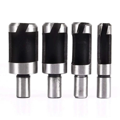 Built Tough Heavy Duty Eight Piece Wood Plug Cutter Set Forged From Premium Carbon Steel for flush cuts, showing tapered round shank design.