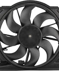Premium Grade Radiator And AC Condenser Cooling Fan Assembly For Ford Focus 2012 To 2018 With 2.0L Motor, top view with blades.