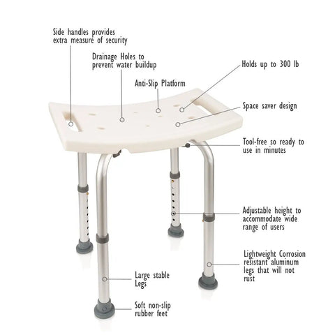 Adjustable Shower Chair With Free Grab Bar For Inside Shower And Tub Plastic Bath Seat Non Slip Shower Stool Handicap Shower Chair