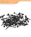 Level Up Your Furniture Game With These Rock Solid Black Carbon Steel Upholstery Tacks 50 Pack Smooth Grip Thumb Pin Nails top view of 50 black tacks.