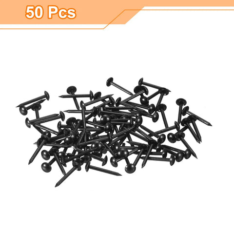 Level Up Your Furniture Game With These Rock Solid Black Carbon Steel Upholstery Tacks 50 Pack Smooth Grip Thumb Pin Nails top view of 50 black tacks.