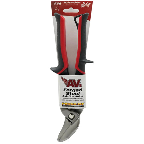 Left Cut Aviation Snips With Red Grips Power Fit Ergonomic Grips 18 Gauge Capacity Compound Action Sheet Metal Shears packaging