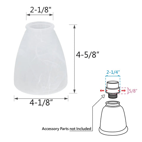 Replacement Glass Shade Bell Alabaster Transitional Style Two And One Eighth Inch Fitter Four Pack Easy Install For Light Fixtures Four And Five Eighths Inch High And Four And One Eighth Inch Diameter, dimensions and diagram shown