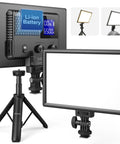 9 Inch LED Video Light Panel With Adjustable 2500K 6500K Color Temperature 12W 600Lux at 0.5m 4000mAh Battery Type C USB Ports High CRI 95 For Video Conferencing, Live Streaming, Outdoor Photography, Zoom Calls Pro Grade Lighting showing front and back view on tripod