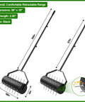 Diagram of 18 Inch Rolling Lawn Aerator Tool With 50 To 70 Inch Adjustable Handle Heavy Duty Spike Aerator Includes Sandbag 40 Iron Spikes
