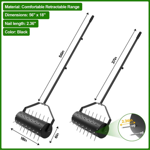 Diagram of 18 Inch Rolling Lawn Aerator Tool With 50 To 70 Inch Adjustable Handle Heavy Duty Spike Aerator Includes Sandbag 40 Iron Spikes
