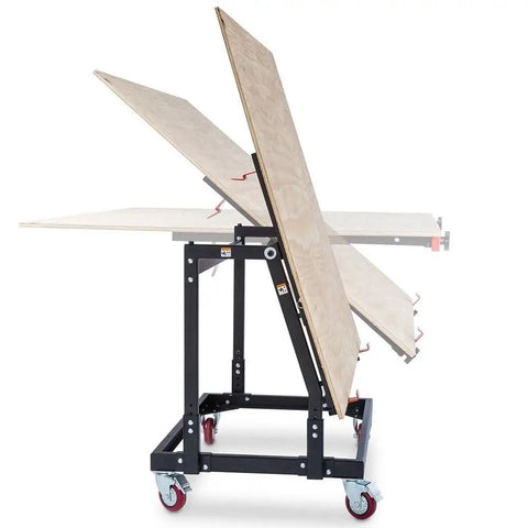 Material Mate Panel Cart and Saw Stand Mobile Base With 4 Inch Casters For Easy Roll Mobility Rolling 4x8 Sheets Like Plywood and Drywall To Your Table Saw Mobile Woodworking Workbench With A Rigid Steel Frame