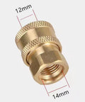 Brass Pressure Washer Quick Connectors One Quarter Inch NPT, 5000 PSI, close-up of brass fitting with measurements