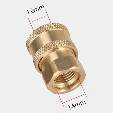 Brass Pressure Washer Quick Connectors One Quarter Inch NPT, 5000 PSI, close-up of brass fitting with measurements