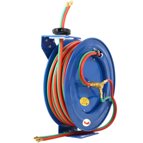 Retractable Welding Hose Reel With 1 Quarter Inch By 100 Foot Twin Oxygen And Acetylene Rubber Hoses 200 PSI Max Detail
