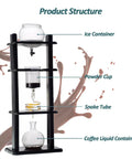 The Real Deal Vertical Slow Drip Cold Brew Coffee Maker, 1000Ml Glass Ice Coffee Tower structure with labeled components.