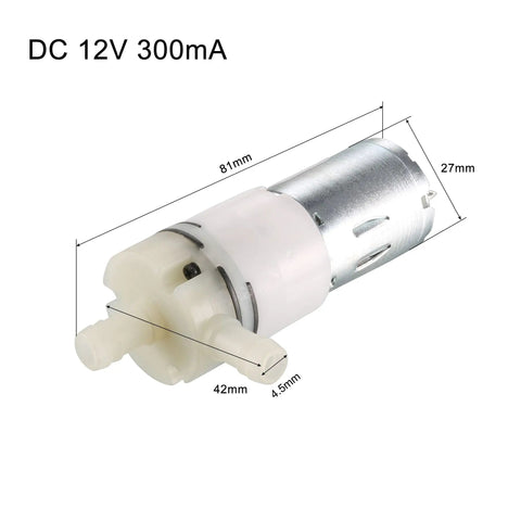 Side view of a 12V Ultra Compact Micro Water Pump Self Priming Diaphragm For Coffee Machines And Water Dispensers with measurements