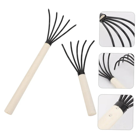 2 Pack Clam Rake With Handle For Beachside Digging Portable Seafood Tool Lightweight And Durable, shown in detailed views
