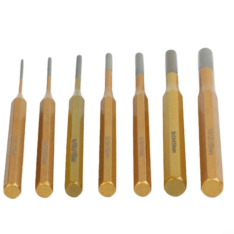 Heavy Duty 7 Piece Roll Pin Punch Set Featuring Tough Alloy Steel Construction With Chisel And Cone Tips For Precise Machinery Maintenance And Watch Repair Tasks Across All Sizes From 2 To 10mm, 7 punch tools